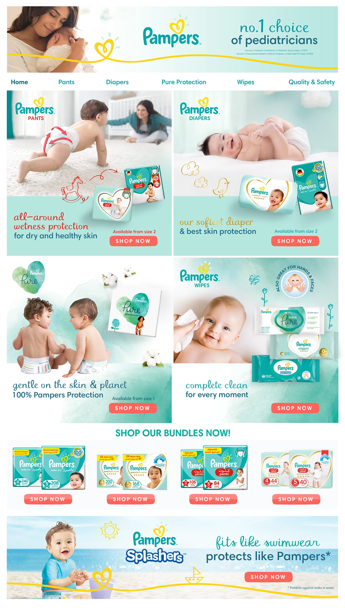 Pampers digital brand-store design featuring parents and a baby