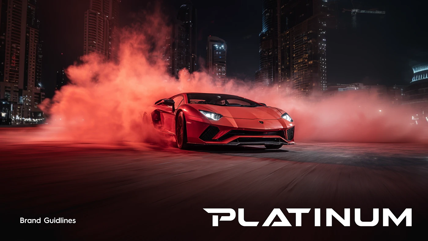 Red supercar drifting through smoke for Platinum Car Rental