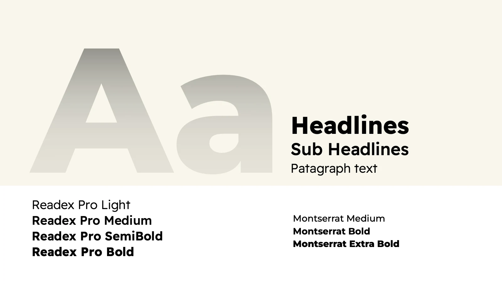 Brand typography guidelines specifying Readex Pro and Montserrat weights